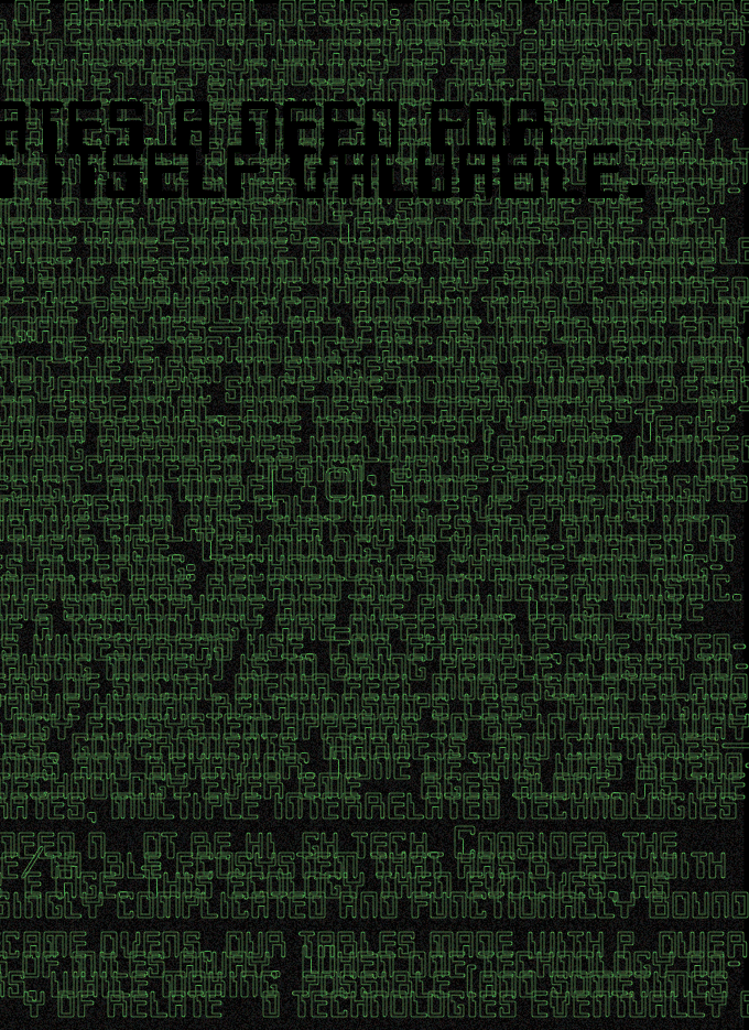 Magazine page 15: the essay's opening text beneath the hand-lettered title on black.
